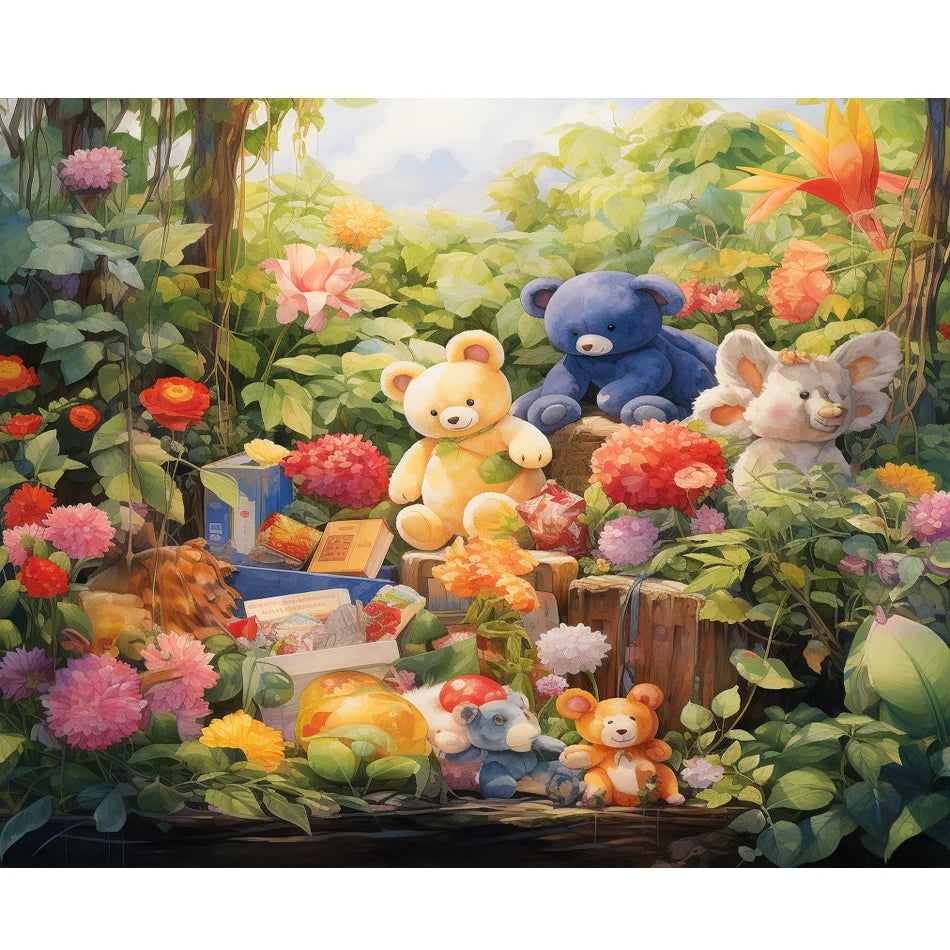 5D Diamond Mosaic Flowers Cross Stitch Embroidery 30x40cm/12x16inch Frame DIY Home Decor round Painting for Landscape & Gift