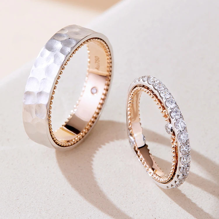 Luster Jewelry Rose and White Color Moissanite Diamond Eternity Solid 14k 18k Gold Wedding Couple Ring Set for Promise