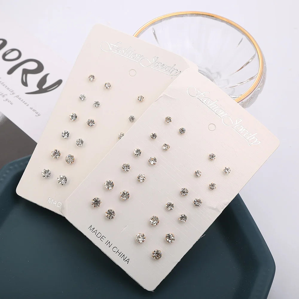 12 Pairs Set Fashion Simple Stud Earrings Set Square Geometric Earrings 2019 for Women New Rhinestone Crystal Earrings Jewelry