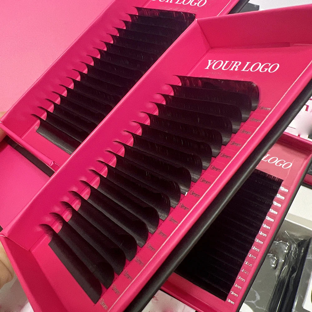 Private Logo Individual Velvet Matte Black Volume Eyelash Extensions Dark Black Cashmere Lash Trays