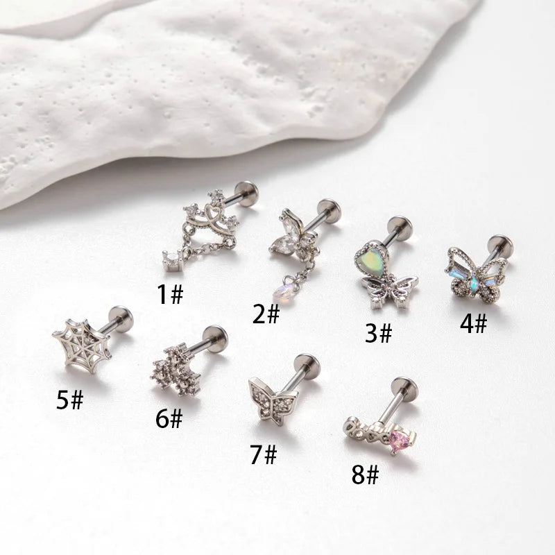 Gaby New F136 Implant-grade Titanium Piercings Dangle butterfly Web Titanium Body Jewelry Labret Titanium Threadless Jewelry