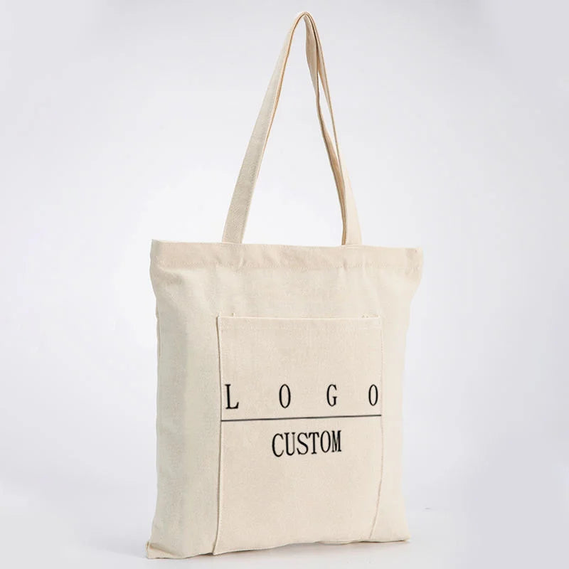 Customizable Organic Reusable Cotton Canvas Tote Shopping Bag with Custom Logo Plain Design