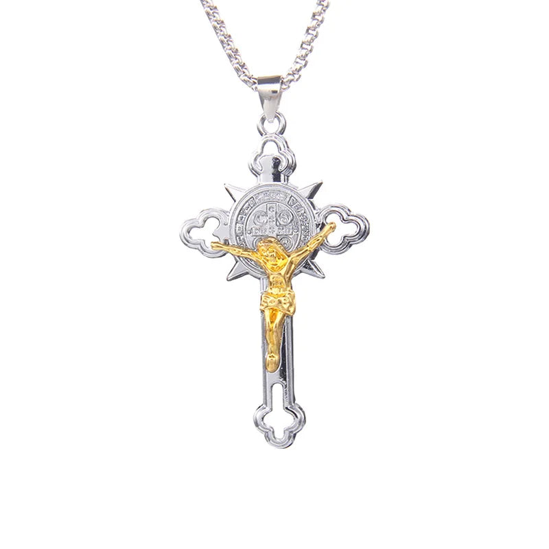 2023 New Gold Gothic Cross Necklace Hip Hop Choker Stainless Steel Chain Jesus Necklace Punk Jewelry Gift for Jesus Believers