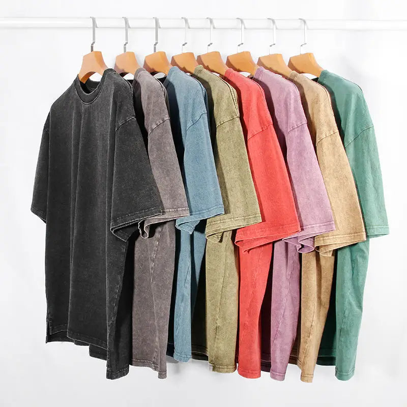 Custom Logo Acid Wash T-shirt 100% Cotton  Tshirt Breathable Oversized T-shirt Vintage T Shirts 100% Cotton T-shirt