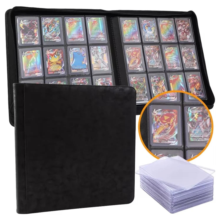 Junmei 12 Pockets PU Leather PTCG Card Binder 336 Side Loading Card Album with Zipper Portable Trading Card Storage Case