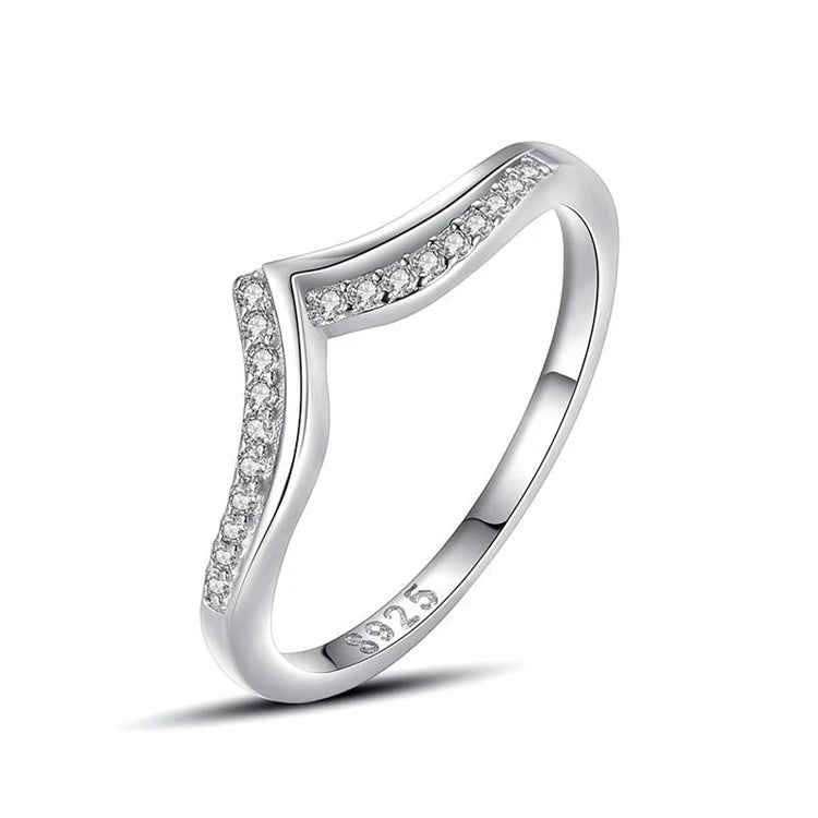 Fashion 925 sterling silver V-shaped micro inlaid cz diamond index finger ring for women