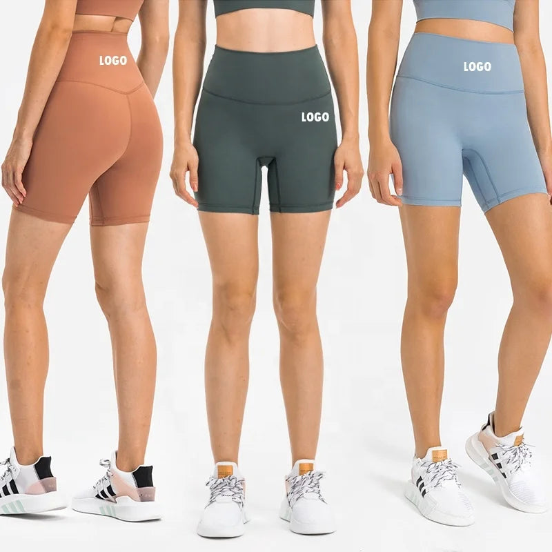 Women's Running Workout Shorts Fitness Sport Gym Clothing High Waist Crotchless Yoga Shorts Logo Printed Biker Shorts