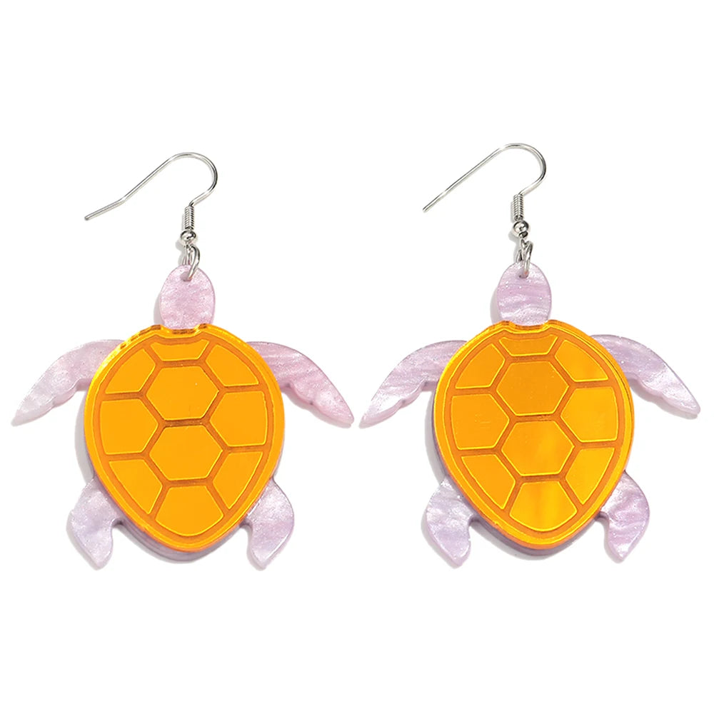 Newly Arrived Customized Cartoon logo Pendant Gold Mirror Earrings Cute Sea Turtle Big Tortoise Acrylic Dangling Earrings