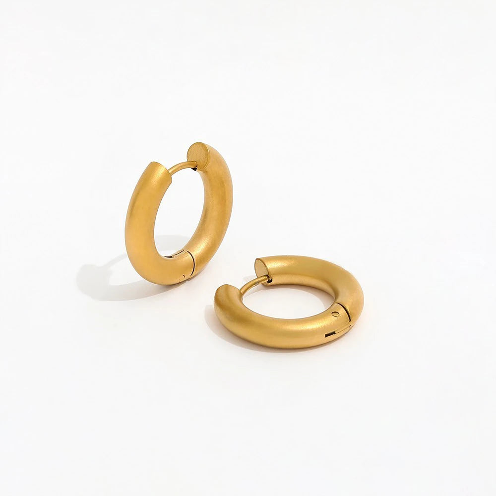 New Trendy Earring 18K Gold Plated Matte Surface Simple Hoop Earrings Stainless Steel Jewelry Wholesale