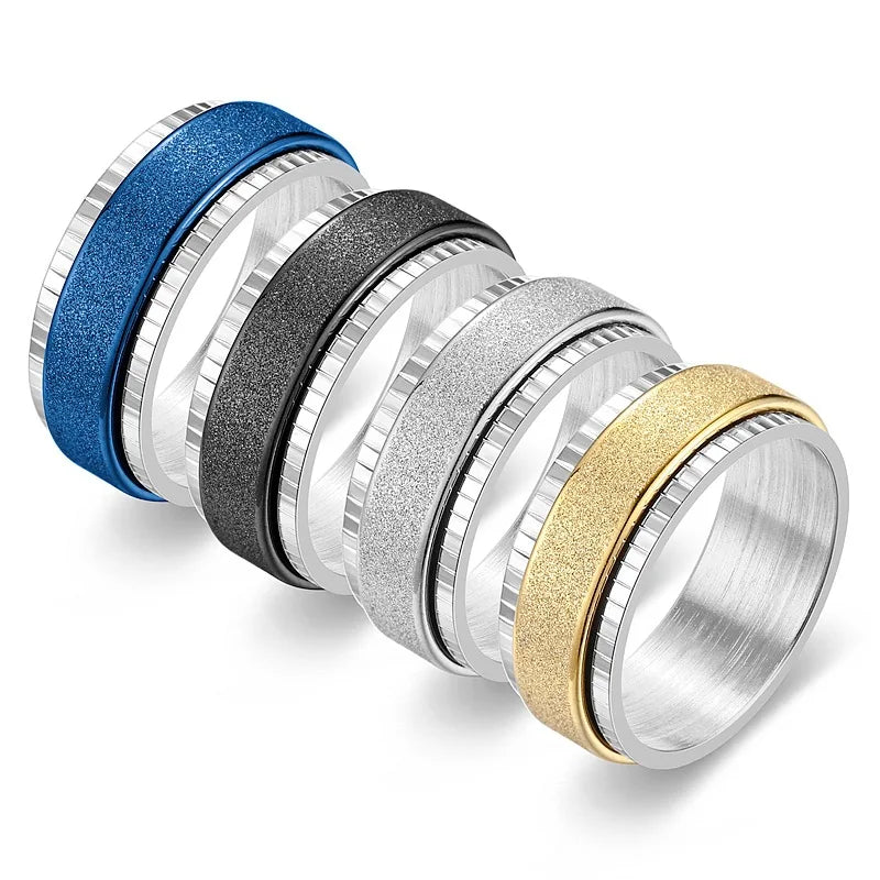 Fashion Trend Titanium Steel Casual Business Decompression Meditation Anti-Anxiety Ring Watch Frosted Design Rotating Feature
