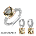 C8346 Abiding Fine Jewelry Good Selling Jewelry 925 Sterling Silver Lemon Quartz Natural Stone Jewelry Wedding Set