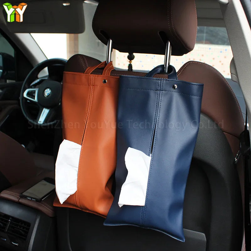 Hanging PU Leather Tissue Case Home Car Towel Napkin Papers Dispenser Holder Colorful Removable Car Visor Tissue Cover