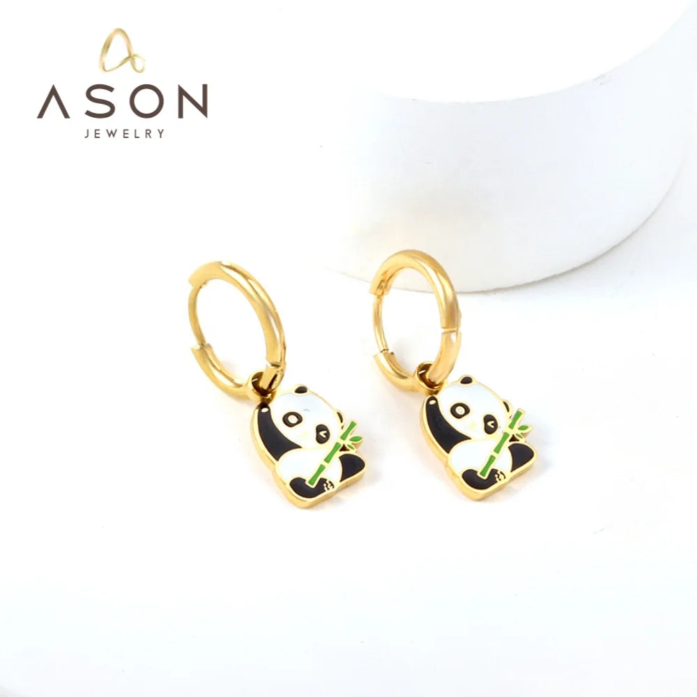Ason Wholesale Panda  Hoop Earrings Custom Lovely Animal Pendant Earrings Hoop for Ladies and Girls