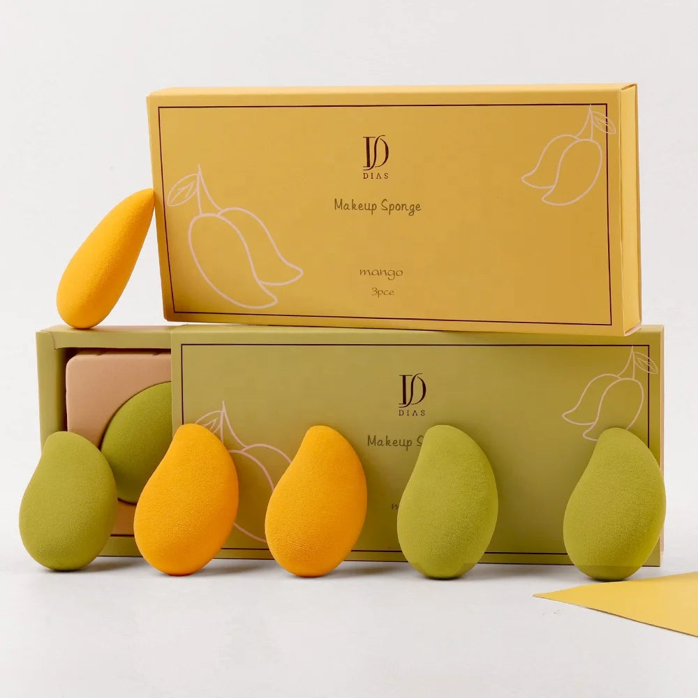 Fruit Mango Shape Yellow Green Foundation Professional Soft Custom Logo Latex Free Wholesale Makeup Blender Sponge for Makeup