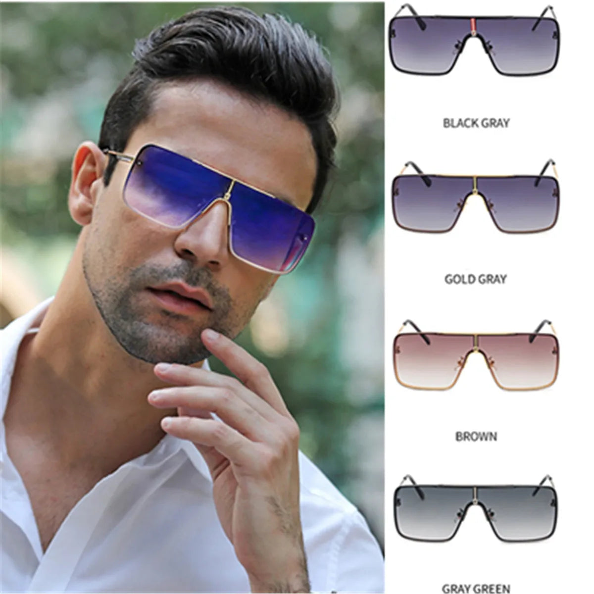 Fashion Vintage Designer Oversized Square Pilot Sunglasses Metal Bar Retro Mens Women