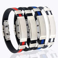 PU Leather TRENDY Custom Logo Adjustable Silicone Stainless Steel Clasp Metal Bracelets Fashionable Blank Bangles