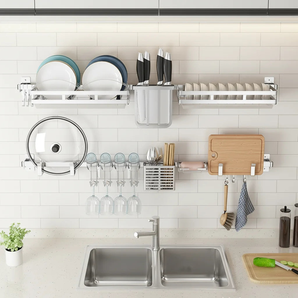 DIY Double Tier 304 Stainless Steel Wall Mounted Kitchen Storage Shelves Eco-Friendly