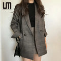 Liu Ming Autumn Trends 2024 Women Casual Long Loose Plaid Blazer Jacket Formal Office Ladies Outwear Coat