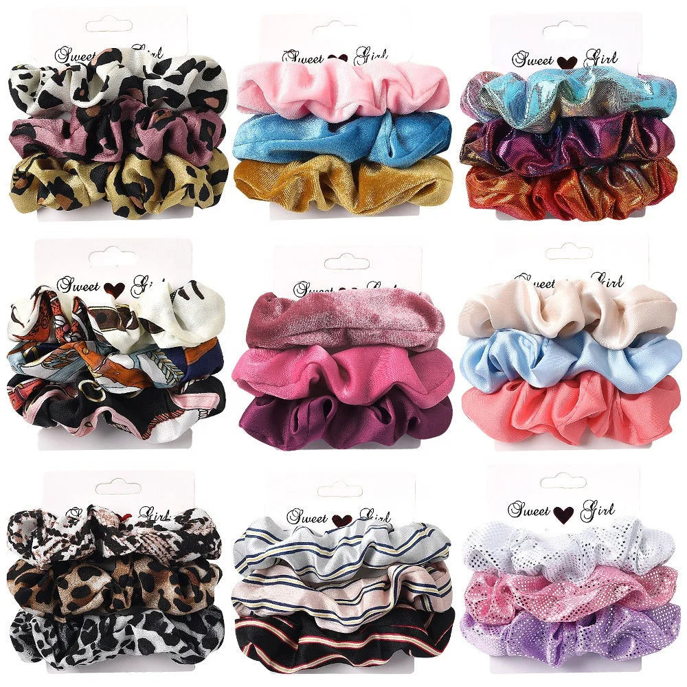 Factory Wholesale 3pcs/set Candy Color Velvet Scrunchies Set Elastic Hair Bands