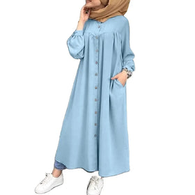 2024 Fashion Islamic Clothing Women Muslim Abaya Robes Solid Color Southeast Asia Elegant Long Dress