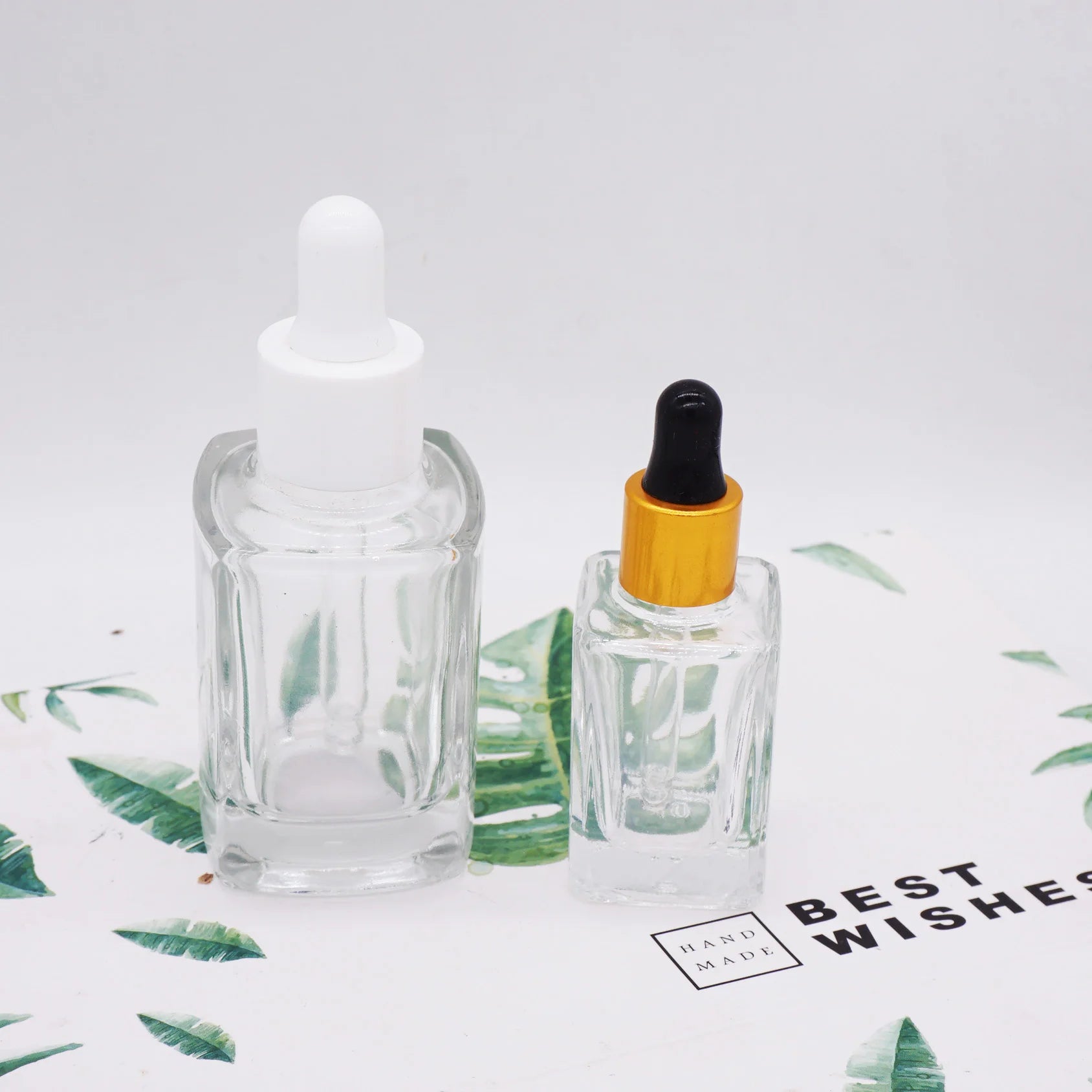 30ml clear 1oz Dropper square Bottle Glass with Gold Lid