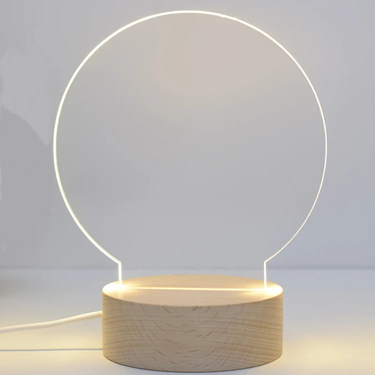 New Round LED Bracket USB Children's Room Wooden Night Light Blank Acrylic Wood Night Lamp Base