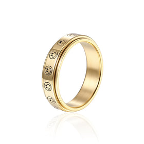 New Design Gold Plated Spinner Ring Moon Star Smile Face Fidget Anxiety Ring Stainless Steel Rotate Anxiety Ring