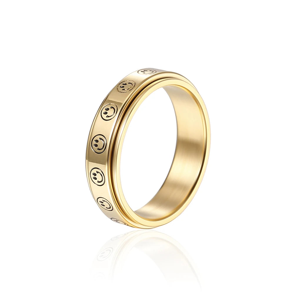 New Design Gold Plated Spinner Ring Moon Star Smile Face Fidget Anxiety Ring Stainless Steel Rotate Anxiety Ring