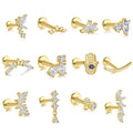 925 Sterling Silver 18K Gold Plated Dragonfly Horse Eye Zirconia Screw Thread Stud Earrings Piercing Jewelry
