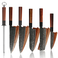 Amber Wood Handle Black Forged 440c High Carbon Steel sharp Japanese Kitchen Chef Knife Set