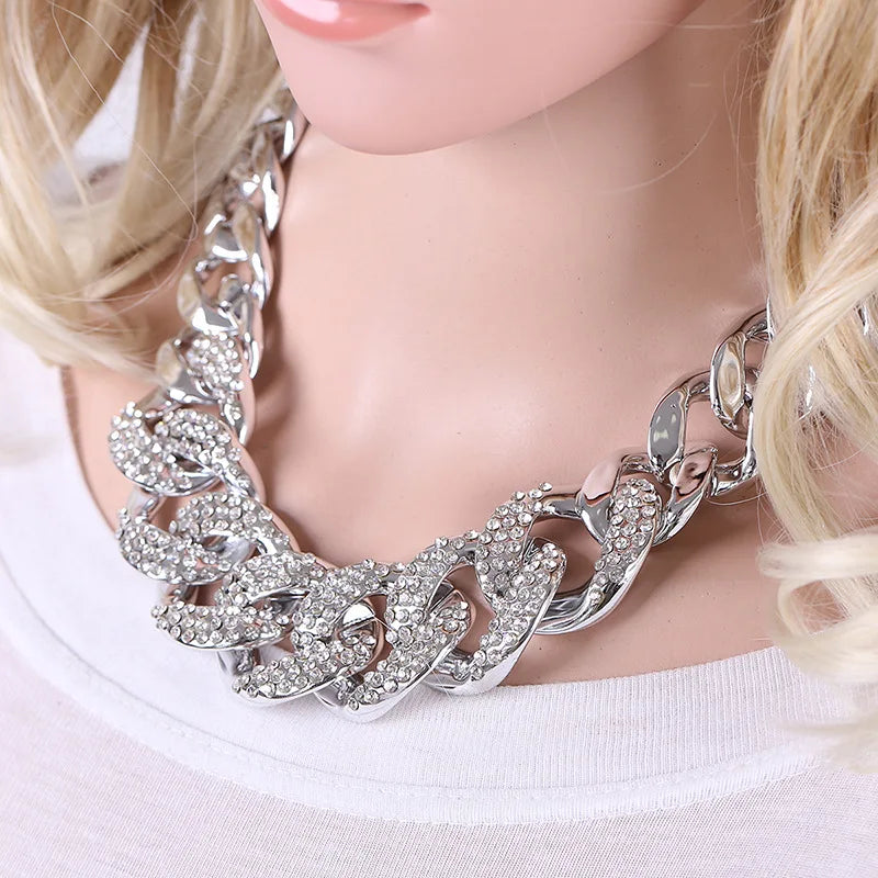 QMN01055 Hot Selling Fashion Baroque Style Chain Necklace Women Rhinestones Choker Necklace Jewelry