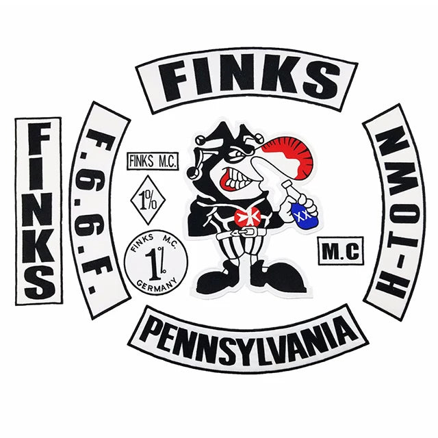 Finks Pennsylvania MC 1% Large Full Back Size Motorcycle Biker Embroidered Iron on Patches for Jacket Vest Custom Design Patch