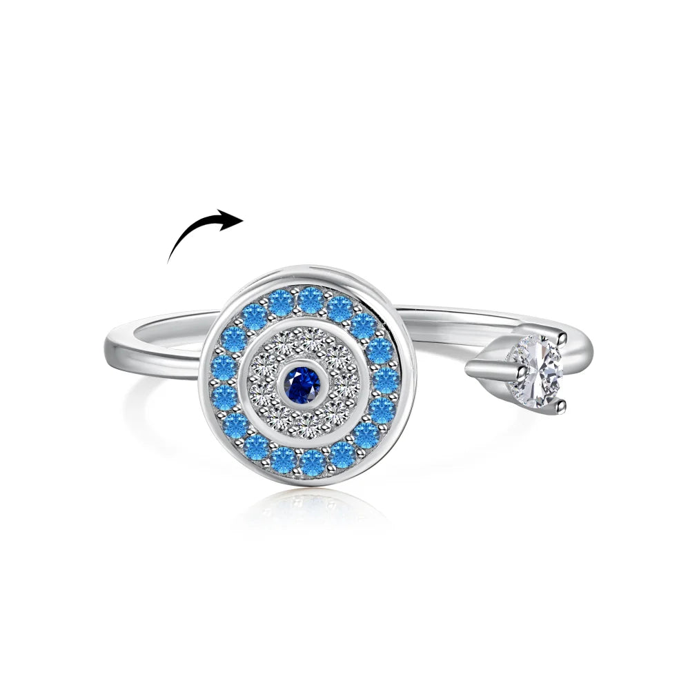 Dylam New Design Solid Sterling Silver Rhodium 18K Gold Rotatable Spinning Anxiety Evil Blue Eyes Adjustable 5A Zirconia Rings