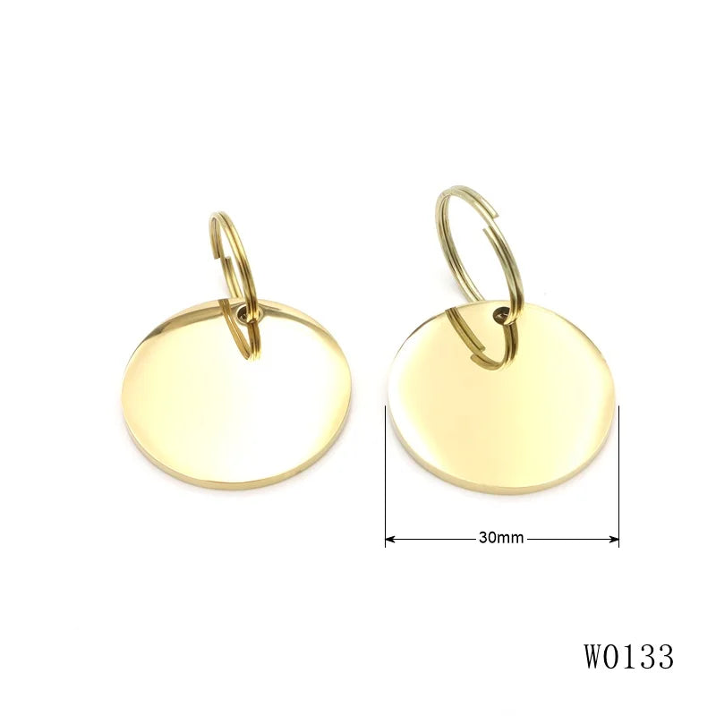 Hot Sale 14k PVD Gold Metal Circle Dog Collar Charm 30mm Round Stainless Steel Dog Tag for Engraving