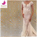 2021 Good Quality Gold Luxury Embroidery Beads Wedding Bridal White Tulle Beaded Lace Fabric With Sequins  HY1560