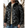 Men's Glossy Padded Winter Hood Coat Metallic Full Zip Down Quilted Puffer Jacket Warm Plus Size Shiny Hooded Coat Short Bomber