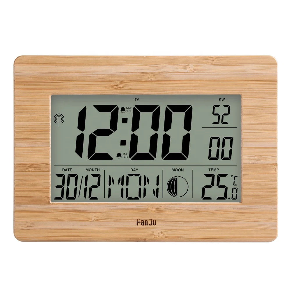 Digital Wall Clock LCD Large Number Time Temperature Calendar Alarm Table Desk Clocks Wood Electronic Alarm Clock
