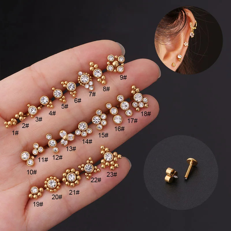 16g Stainless Steel Barbell Flat Back Internally Thread CZ Lip Ring Ear Helix Lobe Cartilage Piercing Jewelry