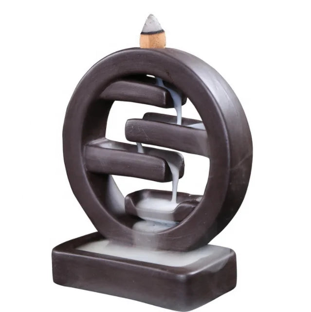11.5*5.3*13cm Round Smoke Backflow Incense Burner Ceramic Incense Holder for Home Decor Living Room Office Ornament