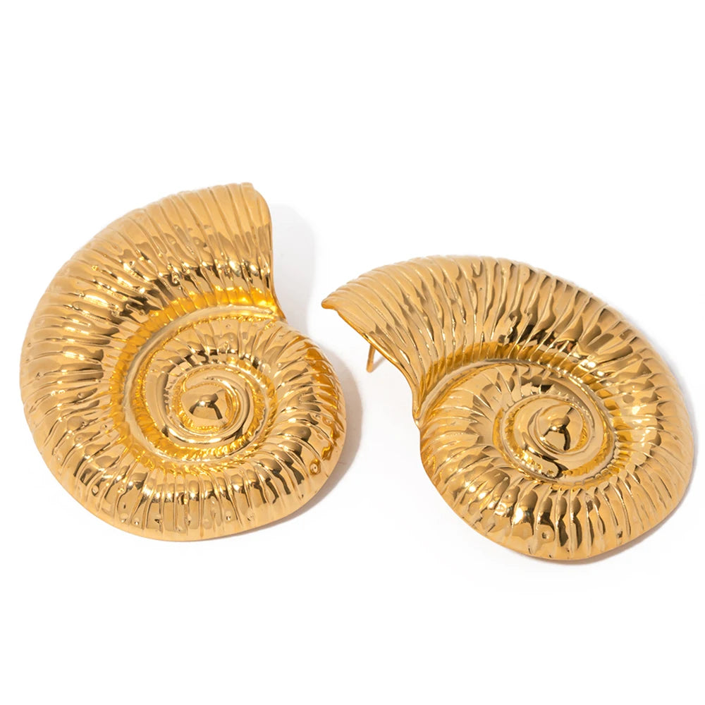 Bohemia 18K PVD Gold Plated Stainless Steel Fashion Jewelry Conch Shaped Geometric Stud Earrings for Women