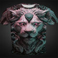2025 Summer Men's 100% Polyester Breathable & Anti-Pilling Lion Graphics 3D Print Short Sleeve O-Neck Casual Streetwear T-Shirt