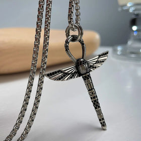 Hot Selling Men's Retro Punk Cross Pendant Necklace Stainless Steel Gold Plated Dragonfly for Hip-Hop Fashion or Gift