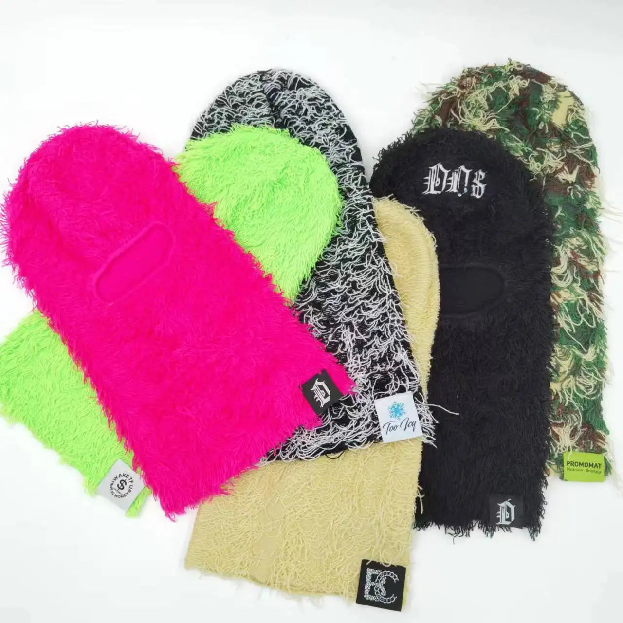 Wholesale Grassy Knit Balaclava Ski Mask  Designer Winter Knit Full Face Cover Custom Logo Distressed Ski Mask Balaclava