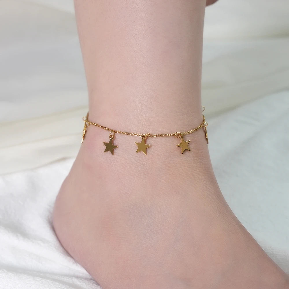 Stainless Steel Pentagram Anklet Tassel Star Pendant Anklet
