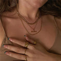 Luoyan Trendy Jewelry 18k Gold Plated Tarnish Free Stainless Steel T Bar Pendant Necklace Waterproof Jewelry