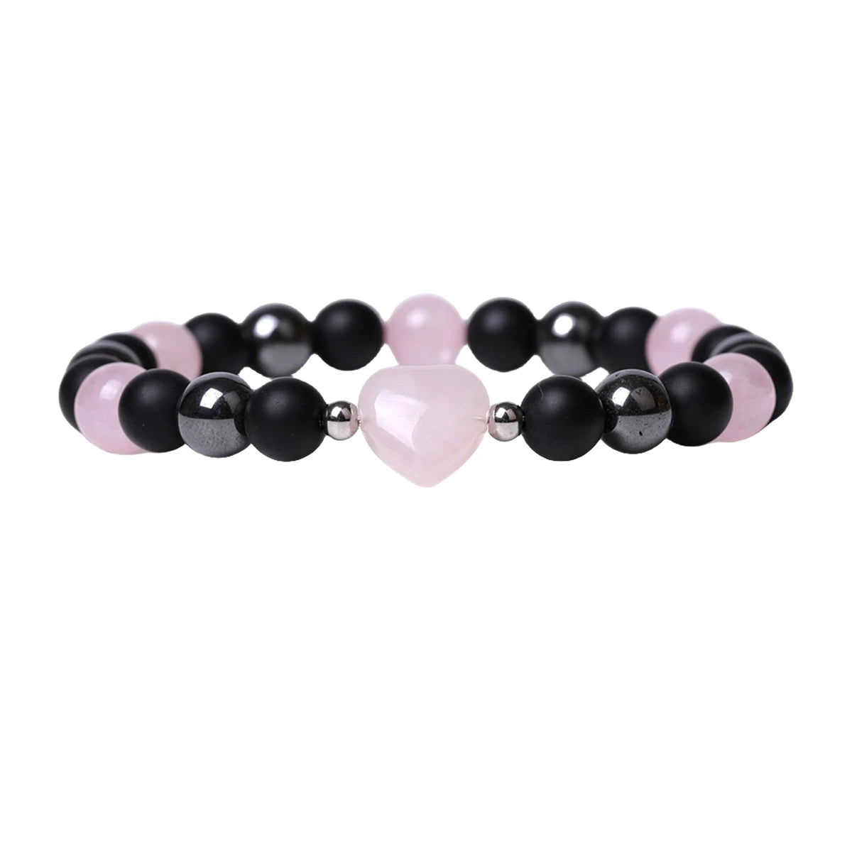 8mm Healing Rose Quartz Gemstone Bracelets Love Heart Shaped Stretch Gemstone Bracelets for Women Men Fashion Jewelry