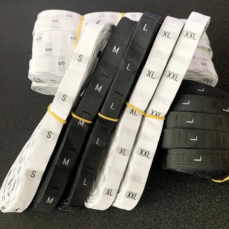 Cheap Price Ready to Ship S M L XL XXL Size Label Tags Roll Center Fold Woven Clothing Labels Brand Size Tags for Clothing