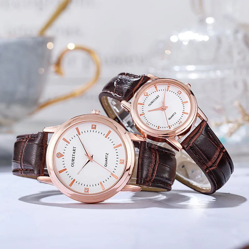 Luxury Fashion Couple Watches Leather Strap Eco-Friendly Unisex Gift Ready to Ship