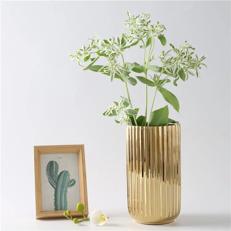 Living Luxury Wedding Vase Gold Color Plated Home Decoration Ceramic Vase