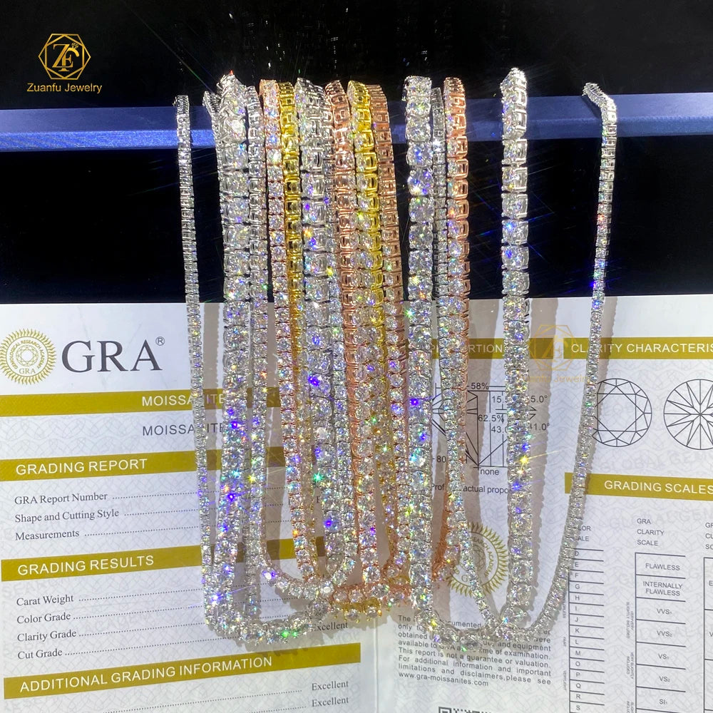 2MM 3MM 4MM 5MM 6.5MM Classic Necklace Fine Jewelry 925 Sterling Silver D VVS Moissanite HipHop Jewelry Tennis Necklace Bracelet